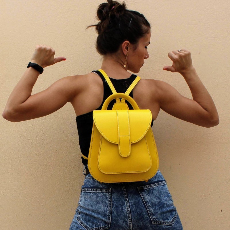 Yellow leather backpack purse for women 