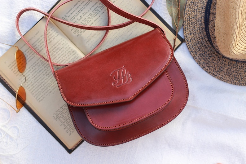 Leather saddle bag purse, Small Brown Leather Crossbody bag, Handmade leather handbag for women, Small cognac crossbody leather bag for her image 2