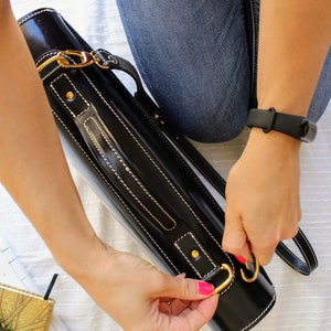 Crossbody Black Leather laptop bag for women, Leather briefcase for women, 15 inches laptop bag, laptop bag image 4