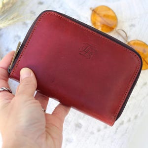 Portafoglio con cerniera per donna, portafoglio per donna con cerniera, portafoglio medio in pelle, portafoglio in pelle, regali per lei, portafoglio in pelle Cognac Brown