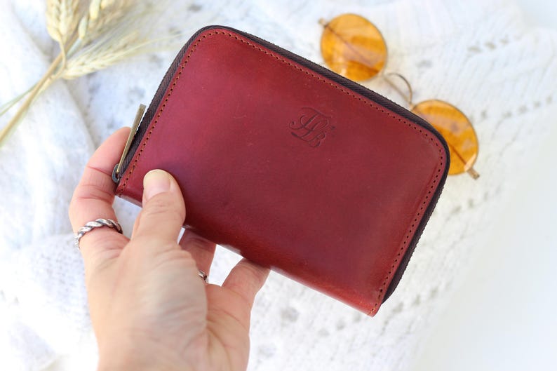 Portafoglio con cerniera per donna, portafoglio per donna con cerniera, portafoglio medio in pelle, portafoglio in pelle, regali per lei, portafoglio in pelle Cognac Brown