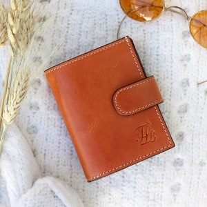 Mini brown leather wallet, small handmade leather wallet for women for men, billfold leather wallet with coin pocket, leather goods for her Brown