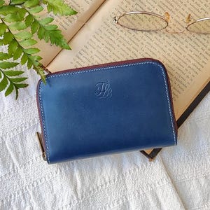 Portafoglio con cerniera per donna, portafoglio per donna con cerniera, portafoglio medio in pelle, portafoglio in pelle, regali per lei, portafoglio in pelle Blue