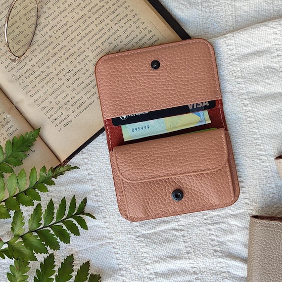 Kleines Leder Münztäschchen mit Kartenhalter, Schmales Leder