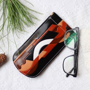 Custodia per occhiali da donna in pelle con chiusura a scatto, custodia per occhiali da spremere dipinta a mano, custodia per occhiali da lettura