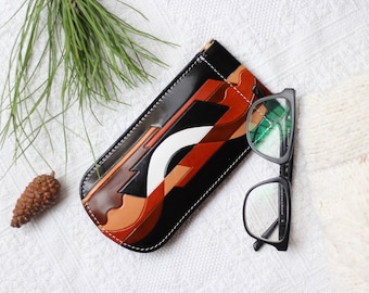 Snap Closure leather Glasses Case for women, Hand paited Squeeze Glasses Case, Reading glasses Sleeve