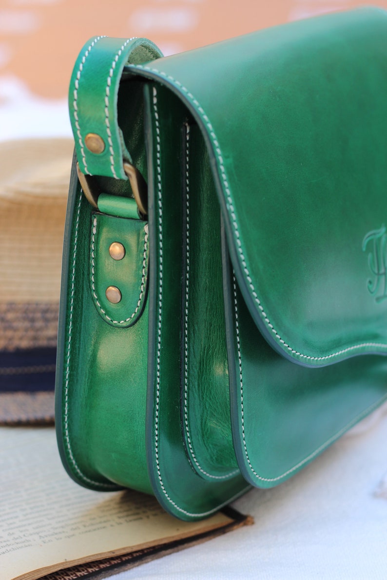 Green Leather saddle Bag for women, women's Leather bag, Handmade leather crossbody bag, leather bag for women, crossbody leather handbag image 4