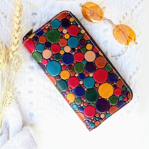 Ladies Designer Leather Zip Wallet, Women's Leather Wallet Fit's Phone, Zipped Painted Leather Wallet, Leather Wallet Made in Spain