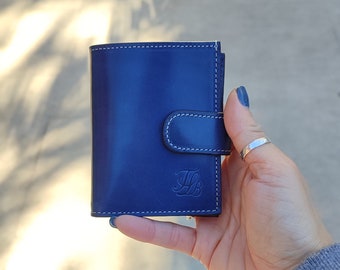 Blue Handmade full grain small Leather Wallet, womens minimalist wallet, Women’s Cute Mini wallet, women mini Wallet, Perfect Gift for women