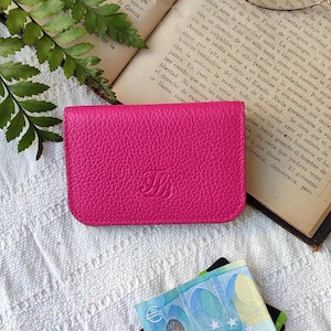 Pink Textured Cute Mini Wallet Leather for Women, Women's Leather Mini Credit Card Wallet with coin purse and card sleeves Handcrafted