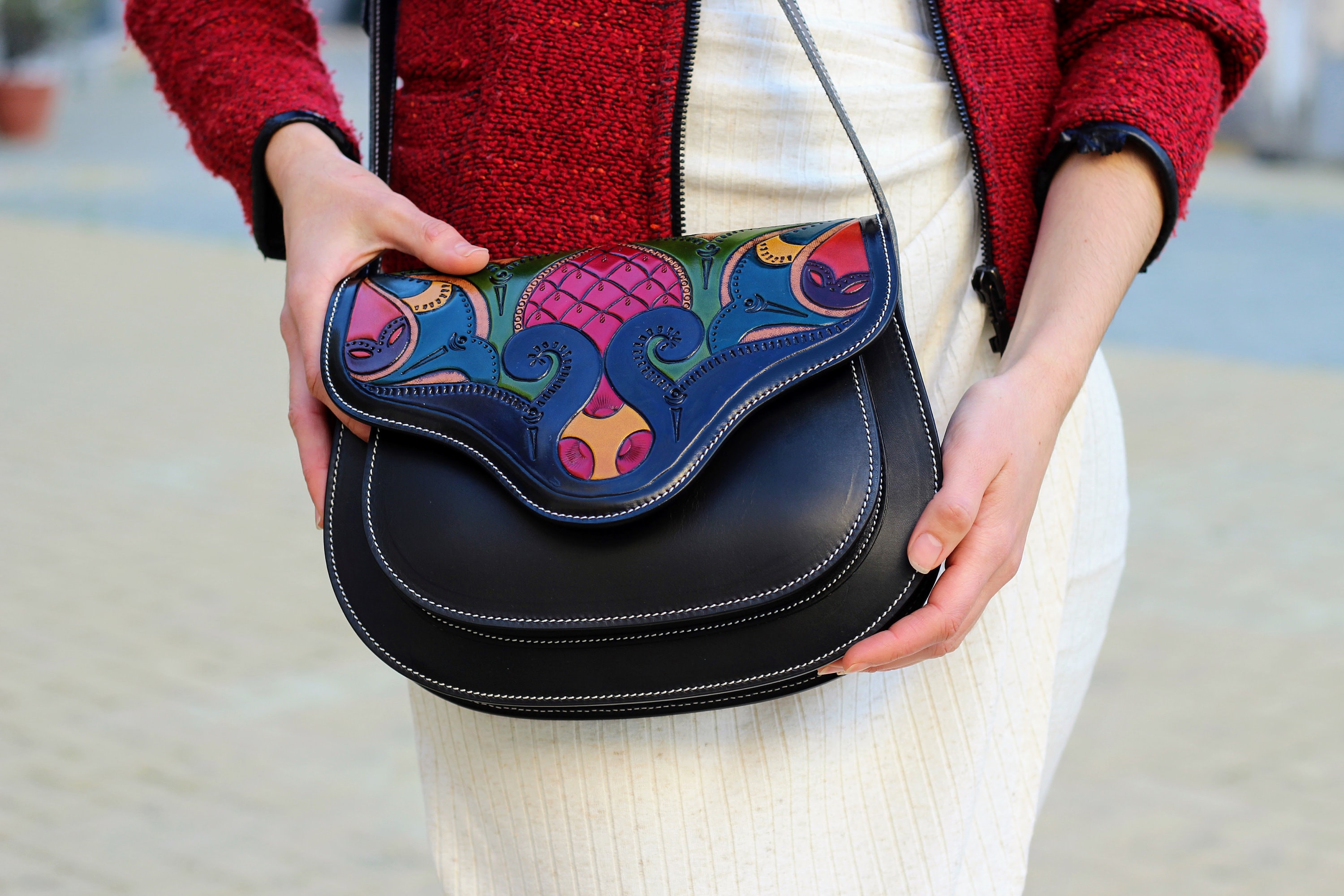 バッグ RRL Leather Carving Saddle Bag Black RRL Leather Carving Saddle Bag Black 【公式通販】