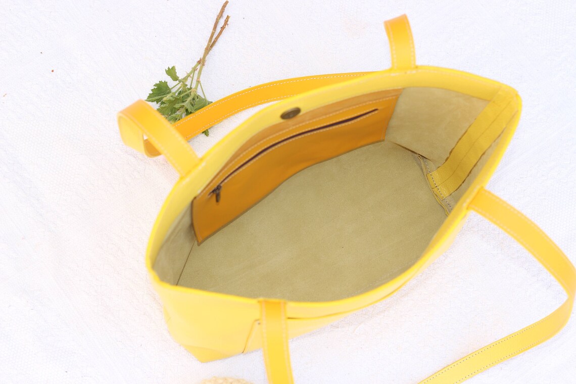 Yellow Leather Tote Bag for Women Yellow Tote Bag Leather Etsy