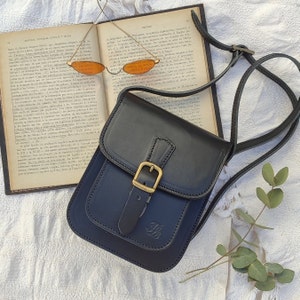 Stylish Mini Crossbody Bag in Genuine Leather with Buckle Detail Black