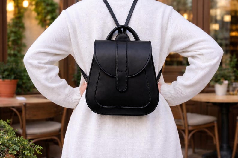 Leather backpack for women, brown leather rucksack for women, urban backpack, minimalist leather rucksack, cowhide backpack, cute backpack image 11