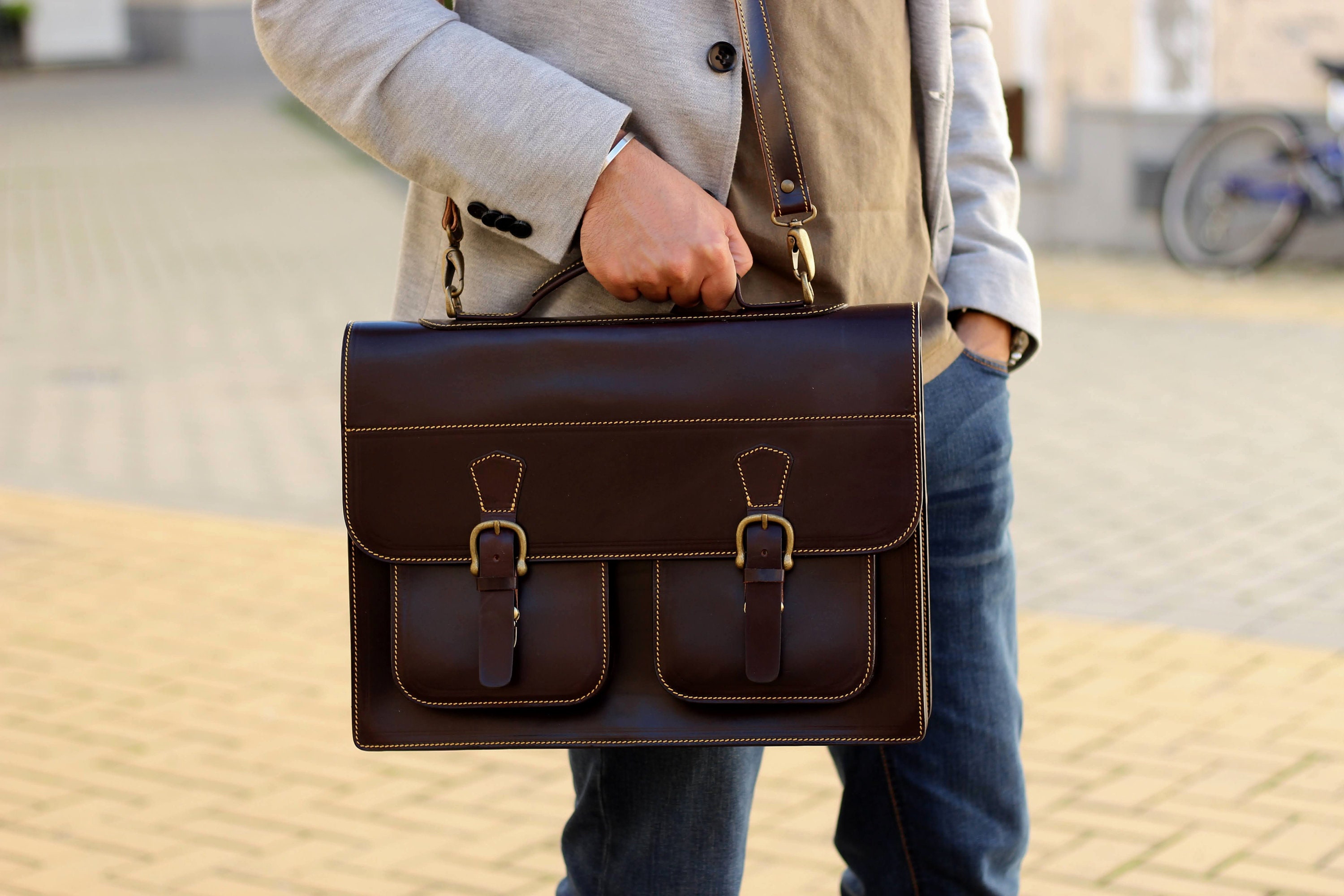 Men's 15 inch leather laptop bag Clearance