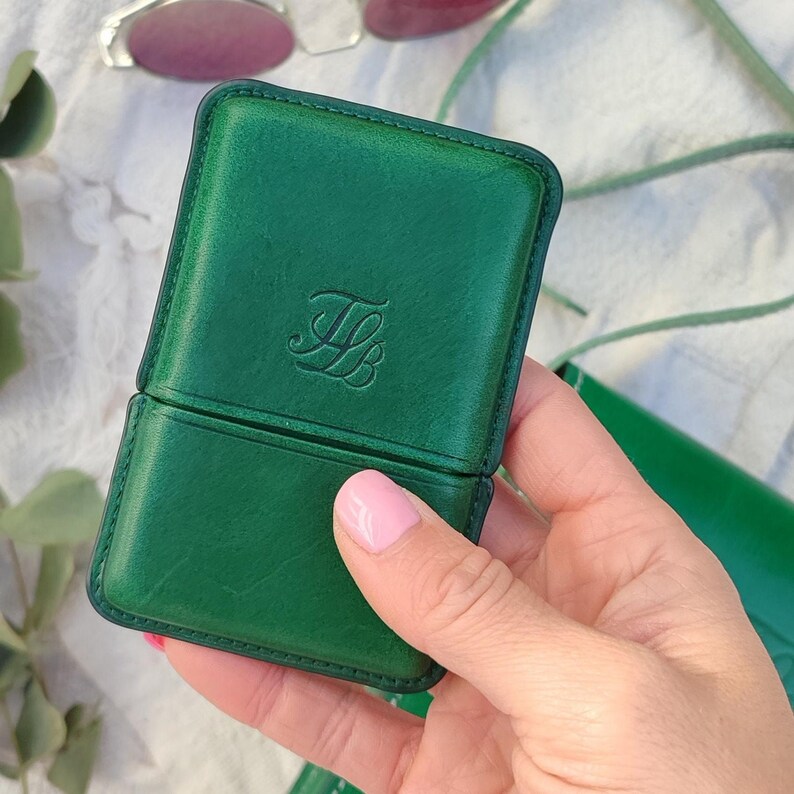 Leather Card holder, Leather Business card holder, Minimalist card holder, leather card sleeve, leather goods for men, card holder wallet Green