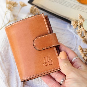 Blue Handmade full grain small Leather Wallet, womens minimalist wallet, Womens Cute Mini wallet, women mini Wallet, Perfect Gift for women image 4