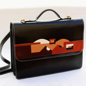 Crossbody Black Leather laptop bag for women, Leather briefcase for women, 15 inches laptop bag, laptop bag image 3