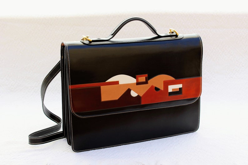 Crossbody Black Leather laptop bag for women, Leather briefcase for women, 15 inches laptop bag, laptop bag image 3