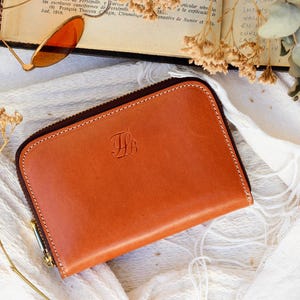 Portafoglio con cerniera per donna, portafoglio per donna con cerniera, portafoglio medio in pelle, portafoglio in pelle, regali per lei, portafoglio in pelle Tan Brown