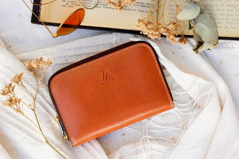 Portafoglio con cerniera per donna, portafoglio per donna con cerniera, portafoglio medio in pelle, portafoglio in pelle, regali per lei, portafoglio in pelle Tan Brown