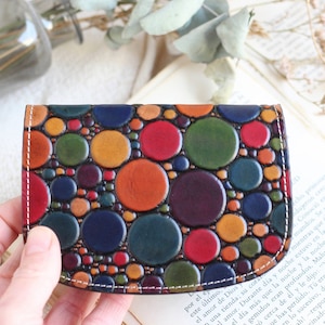 French leather port monaire, Little coin Purse wallet, hand painted leather wallet for women, functional wallet for women, colorful wallet