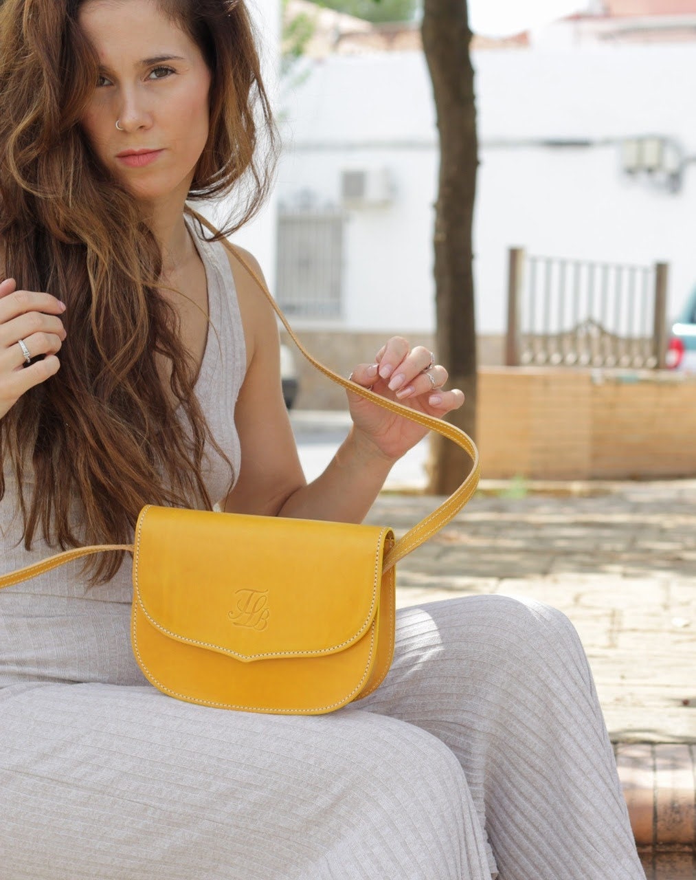 Handcrafted Leather Small Crossbody Purse - Cute Yellow Mini  display picture 1