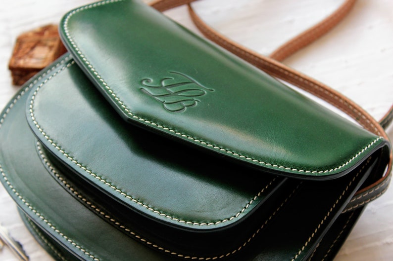 Green Leather crossbody purse, Crossbody Leather handbag, Handmade leather handbag, cute leather purse, small leather handbag image 8