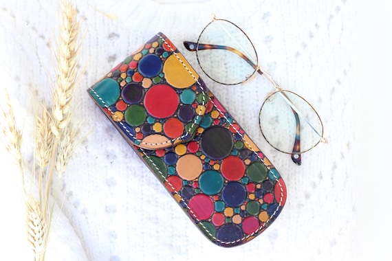 Colorful leather Glasses case for her, women glasses sleeve, leather Sunglasses case for women, sunglasses box,