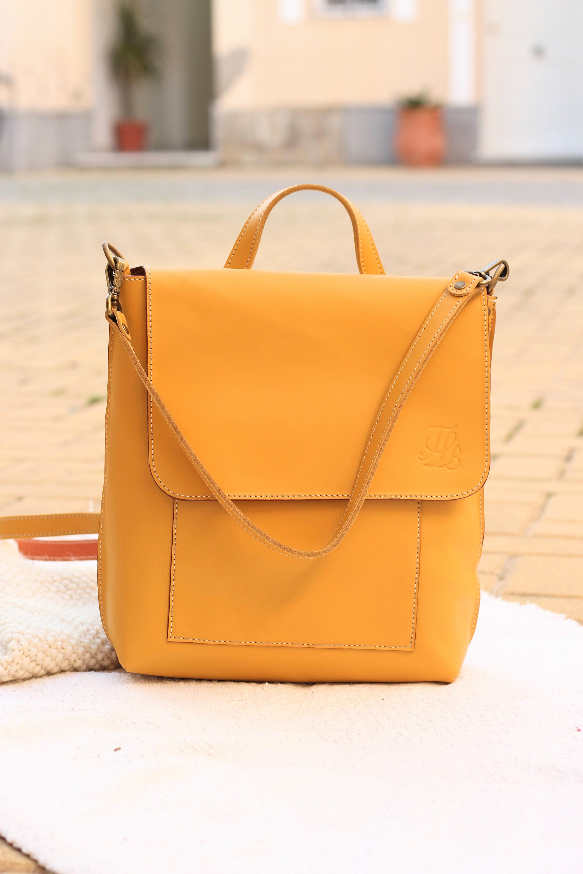Yellow Leather backpack for women Laptop backpack Etsy