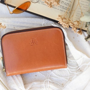 Portafoglio con cerniera per donna, portafoglio per donna con cerniera, portafoglio medio in pelle, portafoglio in pelle, regali per lei, portafoglio in pelle Beige