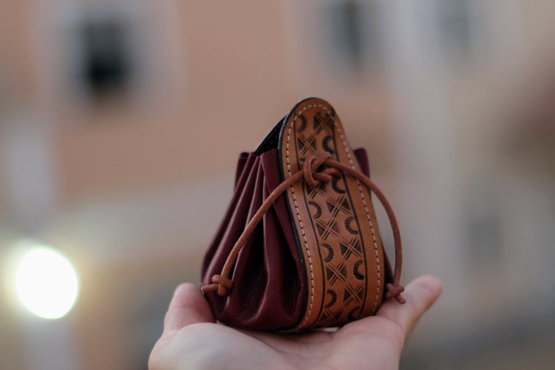 Leather Drawstring Pouch, Coin Pouch, Money Pouch, Coin Purse, Gift Bag, Drawstring Purse, Crystal Pouch, Leather Pouch, cash leather pouch Garnet