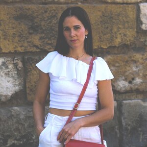 Red Leather Purse for women, Handmade Leather Handbag, Red Leather Handbag, Red Leather Crossbody Bag, Valentine's Day gift for wife imagen 2