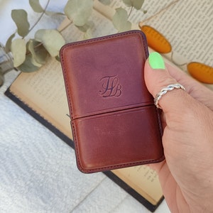 Porta carte minimalista in pelle realizzato a mano - Portafoglio sottile per carte di credito - Custodia per carte in pelle premium - Elegante portafoglio minimalista per carte