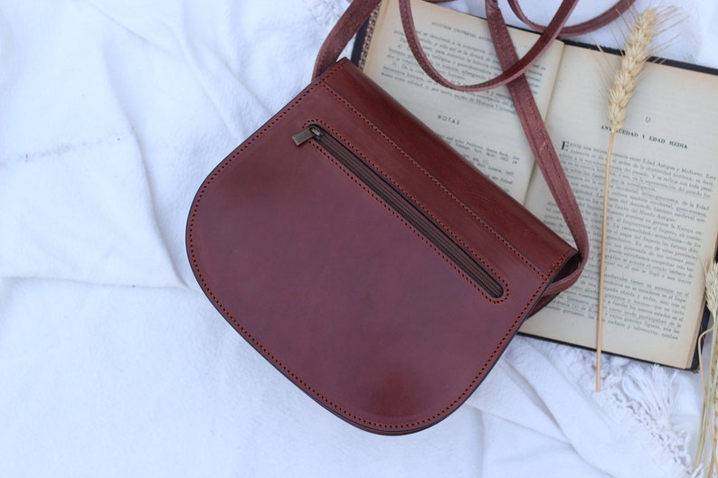Handmade Leather Crossbody Handbag in Cognac Brown Medium Sized Purse for Women, Perfect for Long Term Use. image 4