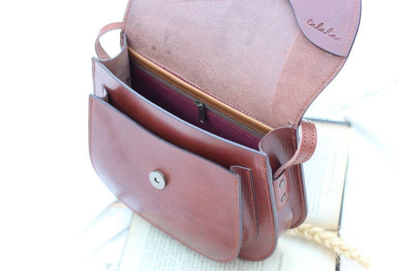 Handmade Leather Crossbody Handbag in Cognac Brown Medium Sized Purse for Women, Perfect for Long Term Use. image 2