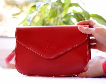 Red leather crossbody purse for women, Envelope leather handbag, Smal leather handbag, red cowhide purse women, minimal leather bag purse