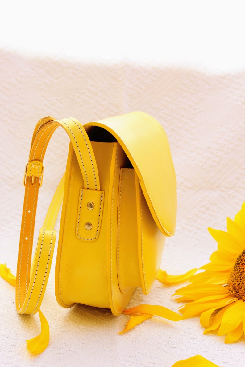 Yellow Crossbody Purse for Women Handmade Leather Handbag Etsy