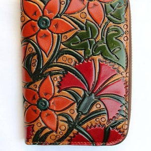 Floral zipper leather women's wallet, Zip Around leather wallet for women, Leather goods for women, handmade wallet, birthday gift for her image 9