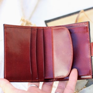 Mini brown leather wallet, small handmade leather wallet for women for men, billfold leather wallet with coin pocket, leather goods for her Dark Brown