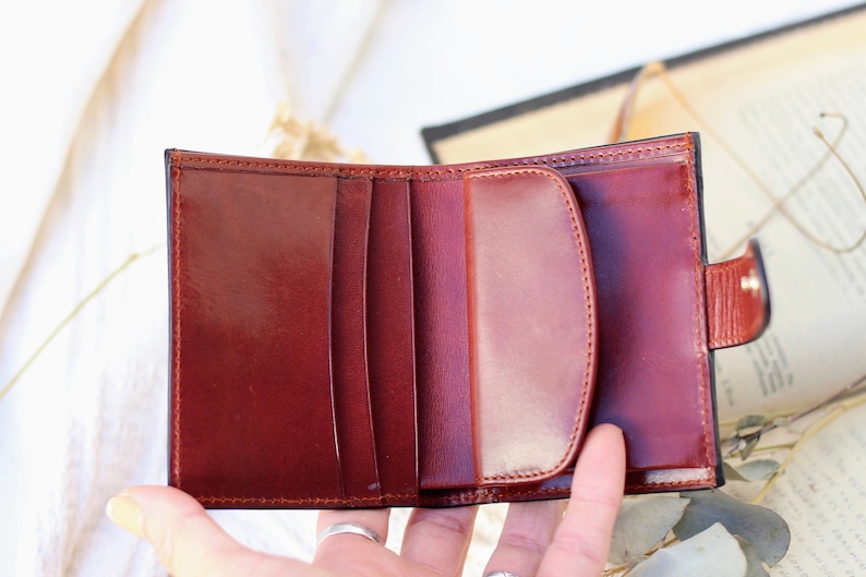 Mini brown leather wallet, small handmade leather wallet for women for men, billfold leather wallet with coin pocket, leather goods for her Dark Brown