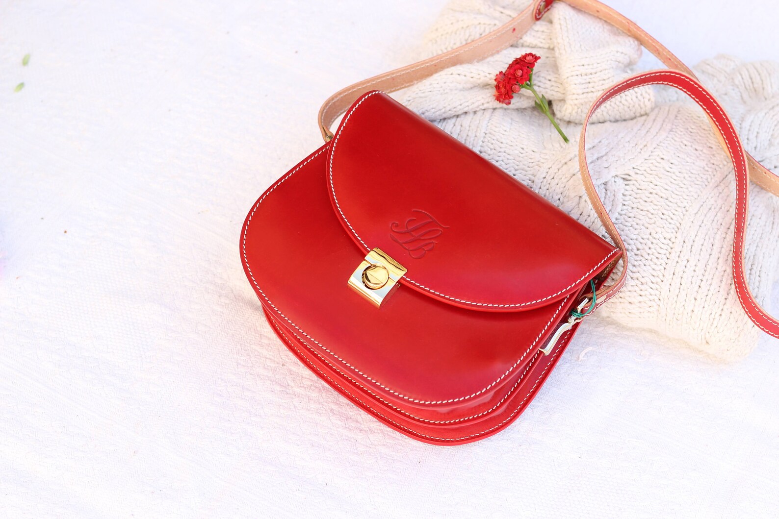 Red Purse Crossbody Leather Purse Leather Handbag Leather Etsy