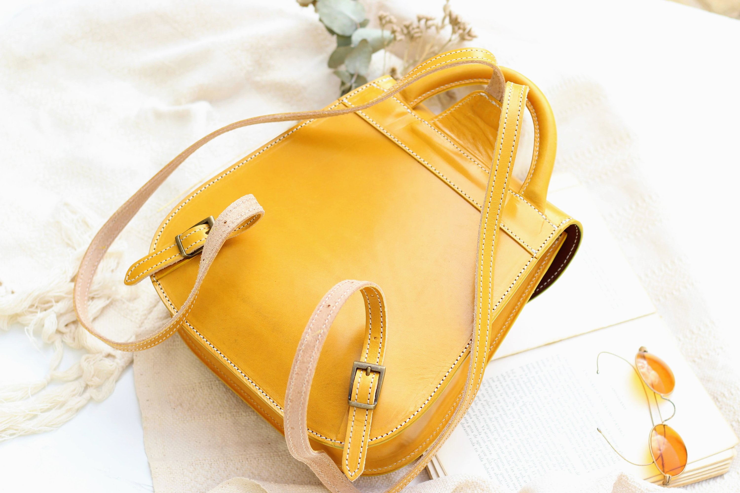 Yellow Mustard Leather Backpack Purse for Women Handmade Etsy