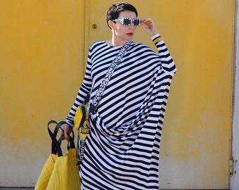 asymmetrical maxi dress with stripes