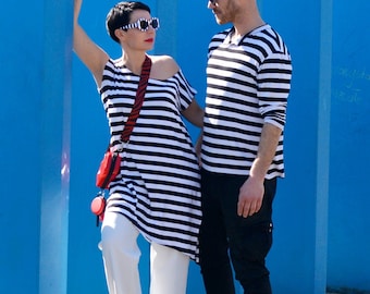 Tunic / Oversize blouse in black and white stripes 2cm