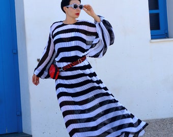 Black and white striped dress