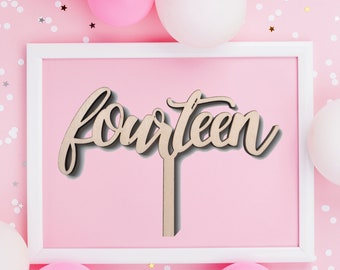 14th Birthday Cake Topper - Birthday Cake Topper - Birthday Decor - Personalised Cake Topper - Fourteenth Cake Topper - Wooden Cake Topper