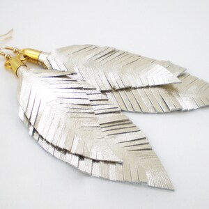 medium feather earrings made of leather in gold metallic image 4