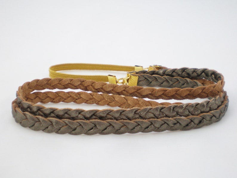 doppeltes Lederhaarband aus Metallic Leder Bronze