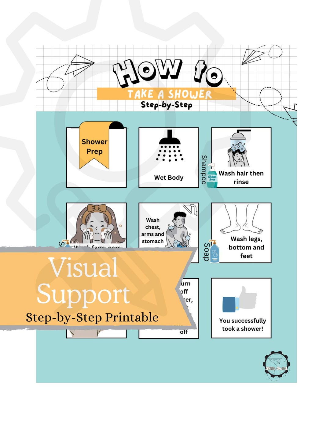 Shower Routine Visual Aid: Autism & Kids Step-by-step Guide (printable ...